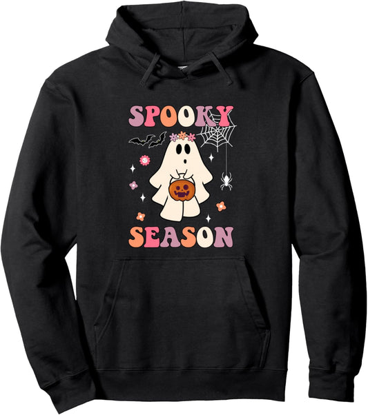 Groovy Halloween Funny cute Ghost Spooky Season women Girls Pullover Hoodie