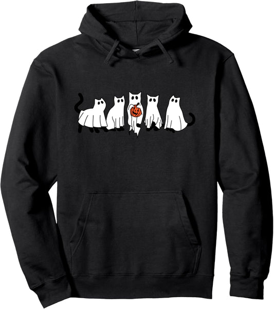 Halloween Cat - Cute Spooky Ghost Cats Halloween Kitty Pullover Hoodie
