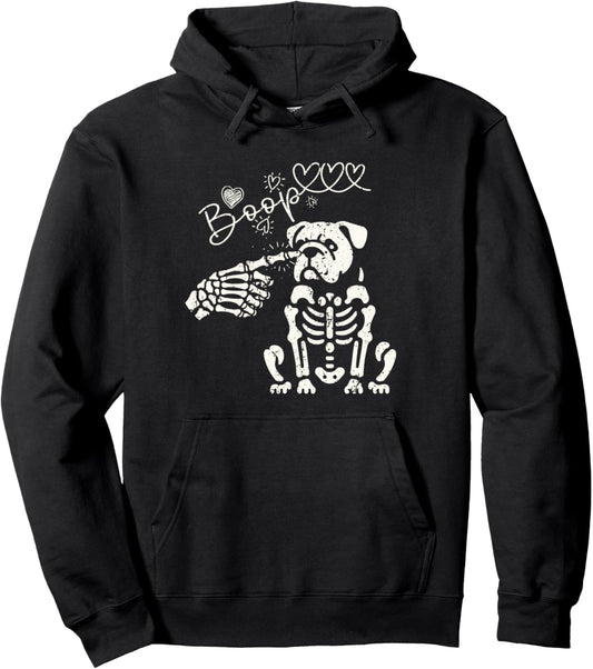 Halloween Skeleton Hand Boop Bulldog Dog Pullover Hoodie