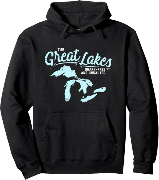 Great Lakes Shark Free &amp; Unsalted Lake Life Summer Vacation Pullover Hoodie
