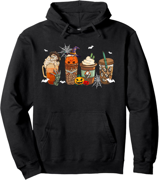 Halloween Horror Movie And Coffee Spooky Season Hello Fall Pullover Hoodie