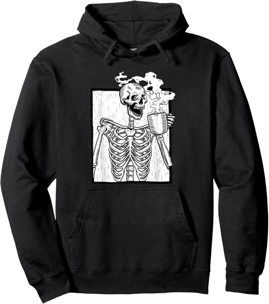 halloween coffee drinking skeleton skull Pullover Hoodie