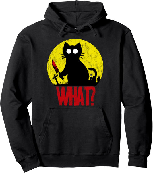 Halloween Moon Murderous Black Psycho Cat What with knife Pullover Hoodie