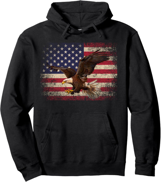 Bald Eagle 4th of July Christmas Gift American Flag Country Pullover Hoodie