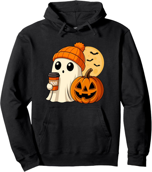 Halloween Ghost Coffee Pumpkin Spooky Season Fall Women Men Pullover Hoodie