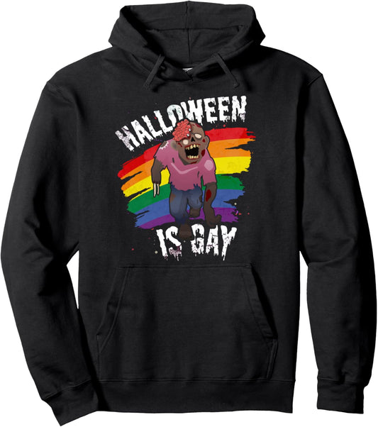 Halloween is gay Funny Gay Pride Zombie Lazy Costume Pullover Hoodie