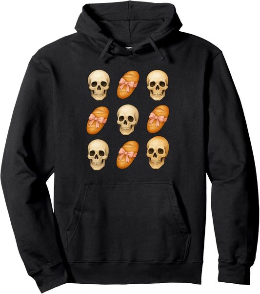 Halloween Coquette Bow Skull And Bread Fall Thanksgiving Pullover Hoodie
