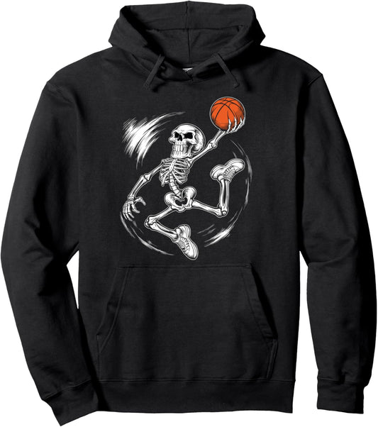 Basketball Skeleton Halloween Men Boys Basketball Halloween Pullover Hoodie