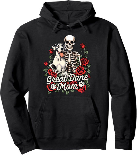 Great Dane Mama Skeleton Dog Mom Dog Owner Great Dane Mom Pullover Hoodie