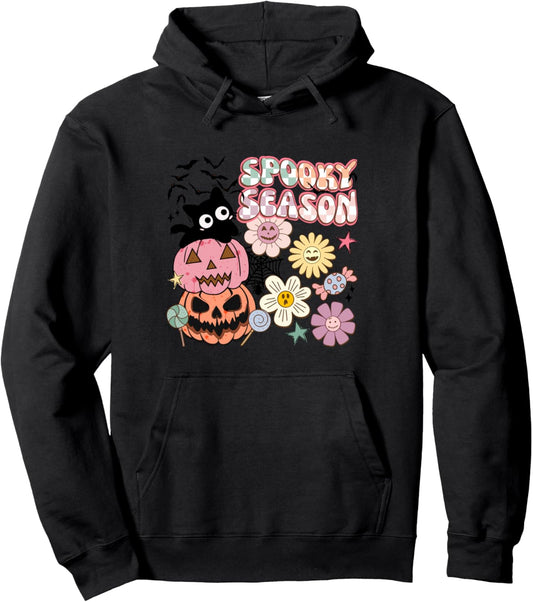 Halloween Pumpkin Shirt Women Spooky Season Retro Halloween Pullover Hoodie