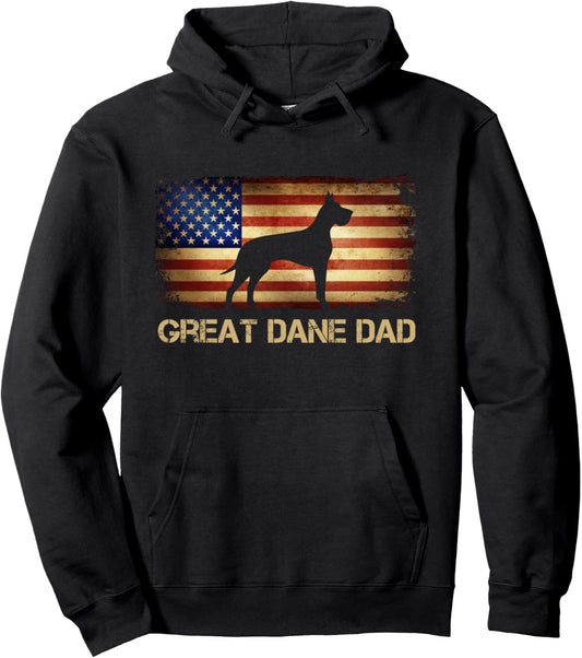 Great Dane Dad Vintage American Flag Patriotic Dog Lover Pullover Hoodie