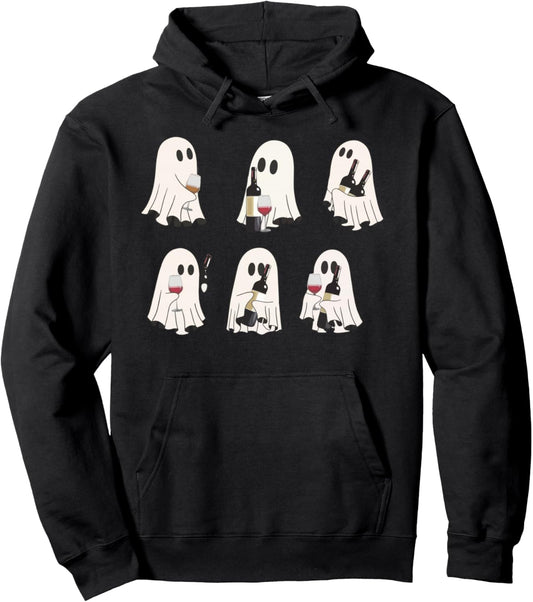 Halloween Ghost Wine Ghost Cute Lace Ghost Halloween Spooky Pullover Hoodie