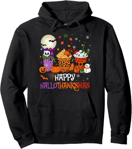 Hallothanksmas Halloween Thanksgiving Christmas Coffee Latte Pullover Hoodie