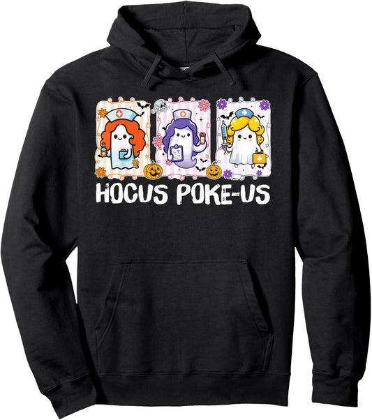 Halloween Ghost Nurse Hocus Poke Us Costume Spooky Season Pullover Hoodie