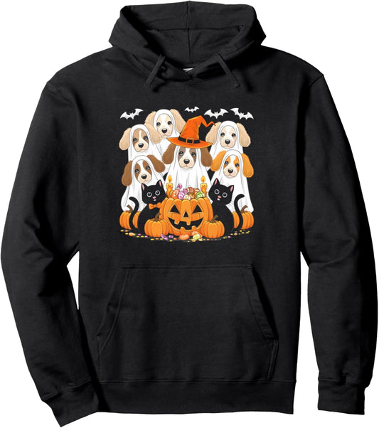 Halloween Dog Dressed As Ghost Funny Halloween Dog Pullover Hoodie