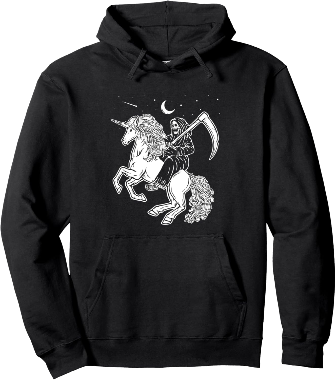 Grim Reaper Ridng Unicorn Lazy Halloween Costume Skeleton Pullover Hoodie
