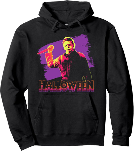 Halloween Michael Myers Neon Portrait Pullover Hoodie