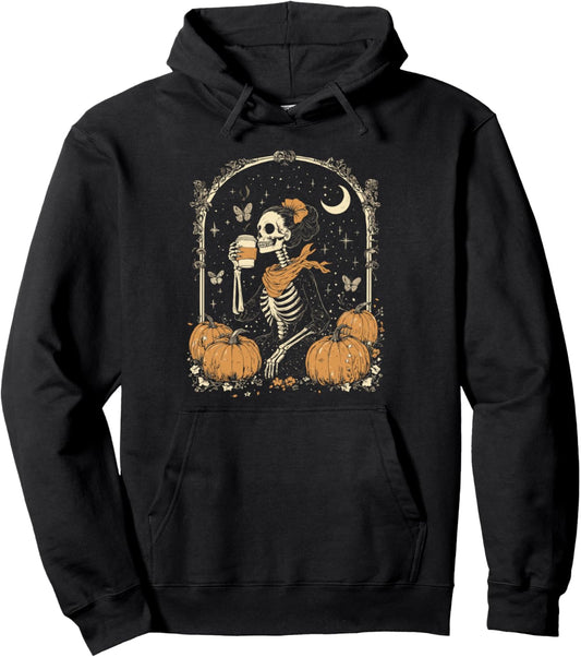 Halloween Pumpkin Spice Skeleton Pullover Hoodie