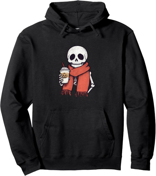Halloween Spooky Season Funny Skeleton Ice Coffee Latte Fall Pullover Hoodie