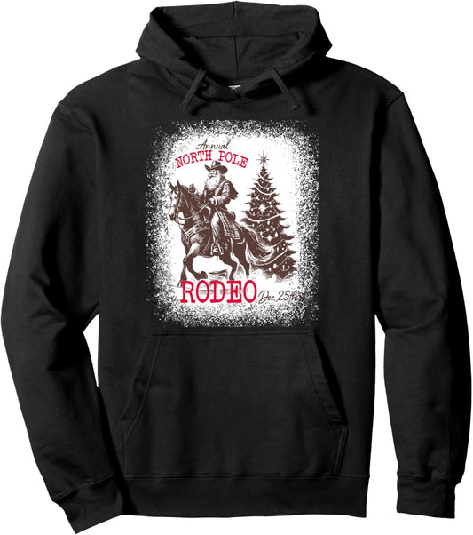 Annual North Pole Rodeo Cowboy Santa Western Christmas Pullover Hoodie