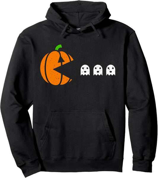 Halloween Gamer Pumpkin Eating Ghost Costume Men Boys Kids Pullover Hoodie