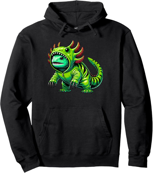 Axolotl Wearing Dinosaur Costume Halloween Cosplay T-Rex Pullover Hoodie