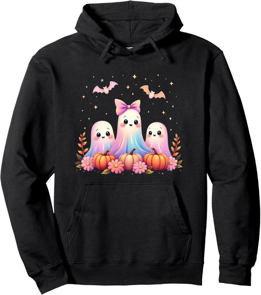 Halloween Ghost Coquette Bow Fall Pumpkin Spooky Season Girl Pullover Hoodie