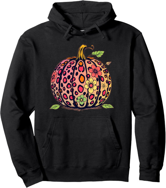 Halloween Pumpkin Leopard Print for Thanksgiving Fall Pullover Hoodie