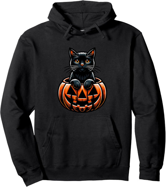 Halloween Pumpkin Cat Funny Halloween Pullover Hoodie