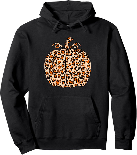 Halloween Pumpkin Leopard Cheetah Thanksgiving Pullover Hoodie