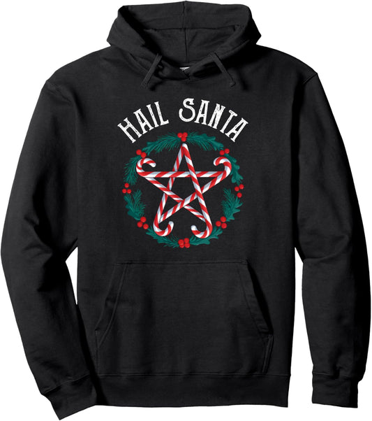 Hail Santa Candy Cane Pentagram Gothmas Funny Goth Christmas Pullover Hoodie