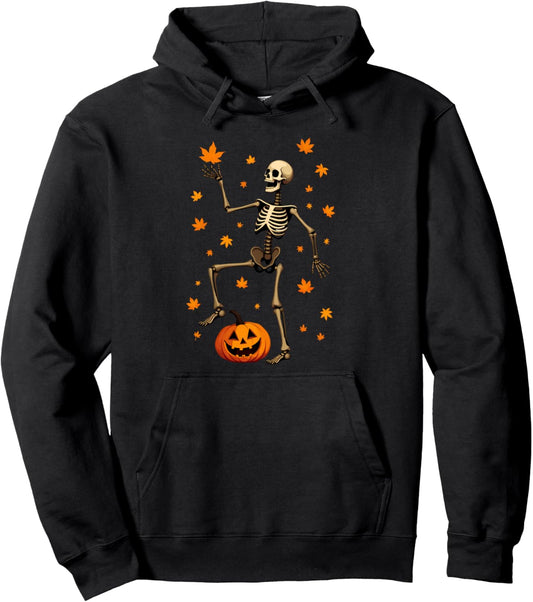 Halloween Happy Skeleton Pumpkin Autumn Jack O Lantern Fall Pullover Hoodie