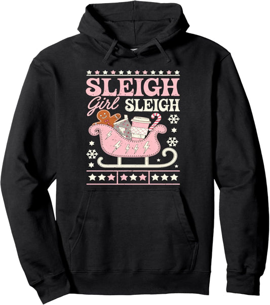 Groovy Pink Christmas Coffee Sleigh Girl Sleigh Xmas Holiday Pullover Hoodie