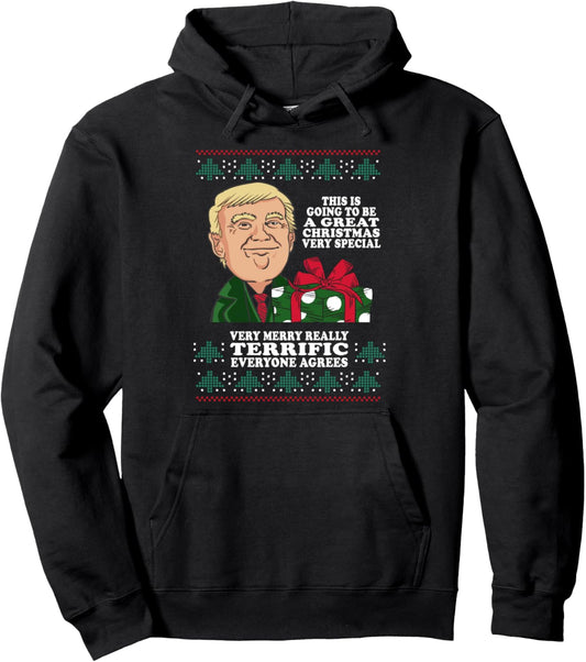 Great Terrific Merry Christmas Funny Donald Trump Xmas Ugly Pullover Hoodie