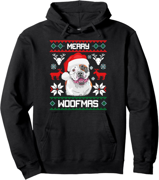 American Bulldog Gift For Merry Christmas Woofmas Xmas Pullover Hoodie