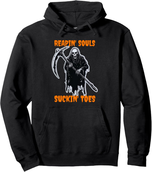 Grim Reaper Sucking Toes Funny Adult Humor Halloween Pullover Hoodie