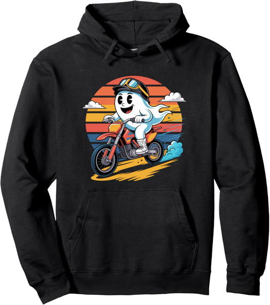 Halloween Motocross Dirt Bike Racing Ghost Racetrack Pullover Hoodie