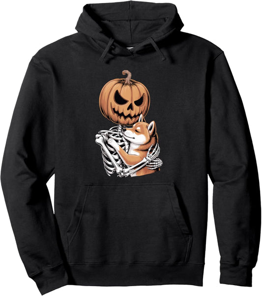 Halloween Skeleton Japanese Shiba Inu Pullover Hoodie