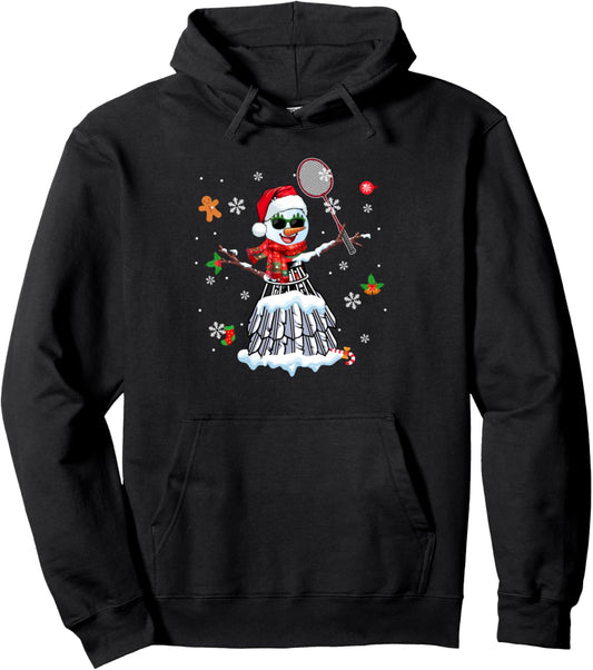 Badminton Equipment As Snowman Sunglasses Xmas Player Pullover Hoodie