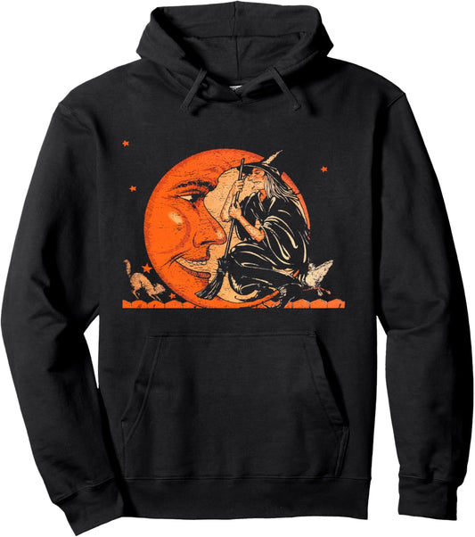 Great Vintage Witch and Moon Halloween Design Pullover Hoodie