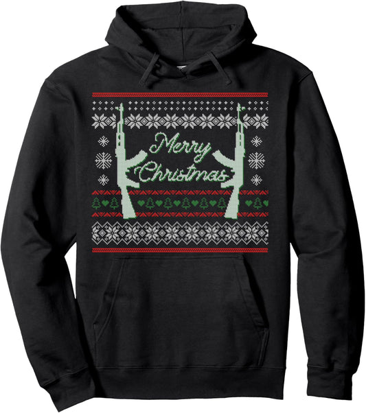 Guns For Christmas Ugly Hoodie Hunting Military Gift Idea Pullover Hoodie