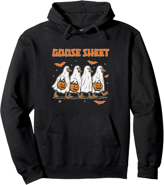 Halloween Fall Goose Sheet Ghost Floral Autumn Spooky Season Pullover Hoodie