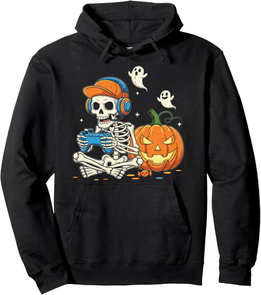 Halloween shirts Cool Teen Boy Skeleton Gaming Men Halloween Pullover Hoodie