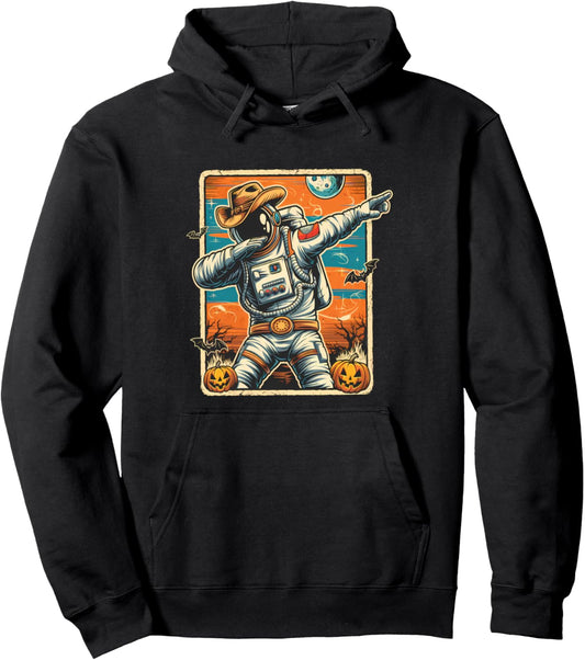Groovy Dabbing Spaceman Cowboy Space Halloween Kids Pullover Hoodie