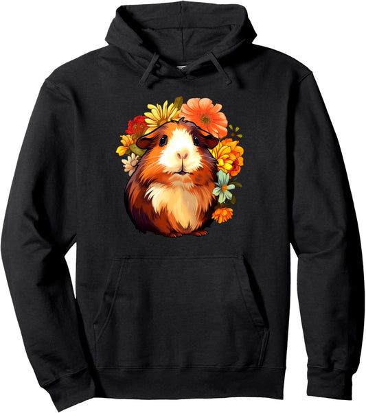 Guinea Pig And Flowers Small Pet Lovers Fantasy Art Design Pullover Hoodie