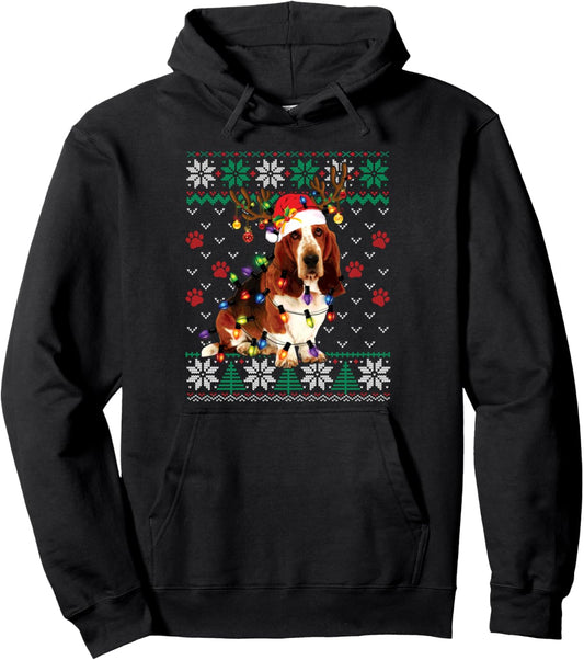 Basset Hound Christmas Ugly Sweater Funny Dog Lover Xmas Pullover Hoodie