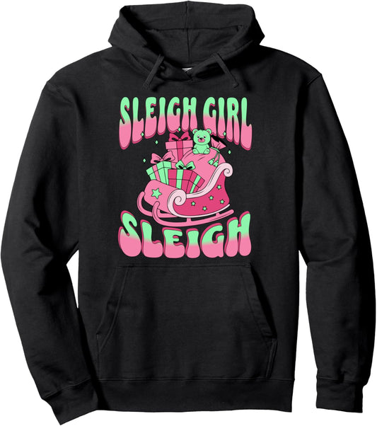 Groovy Pink Christmas Sleigh Girl Sleigh Funny Women's XMas Pullover Hoodie