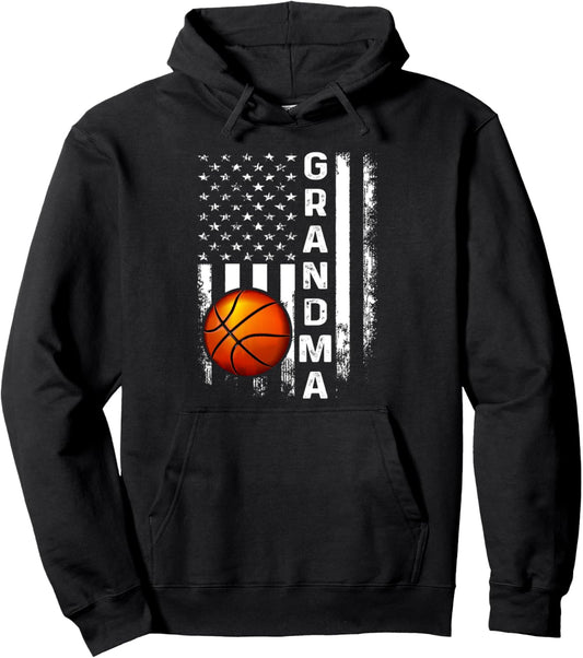 Basketball Grandma America Flag Vintage Christmas Xmas Pullover Hoodie