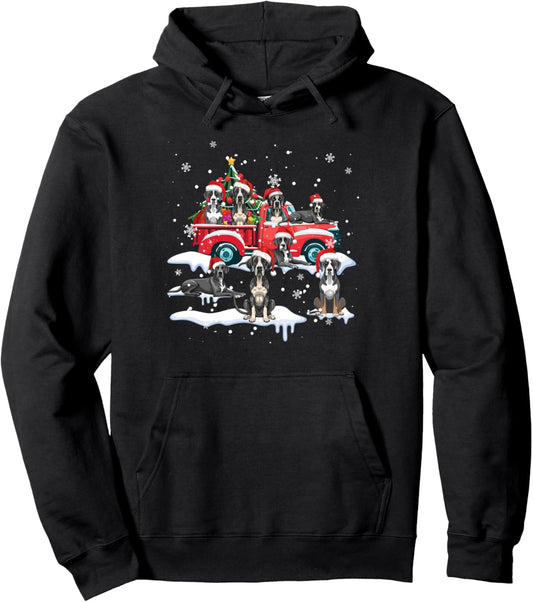Great Dane Dog Riding Red Truck Ugly Sweater Christmas Xmas Pullover Hoodie