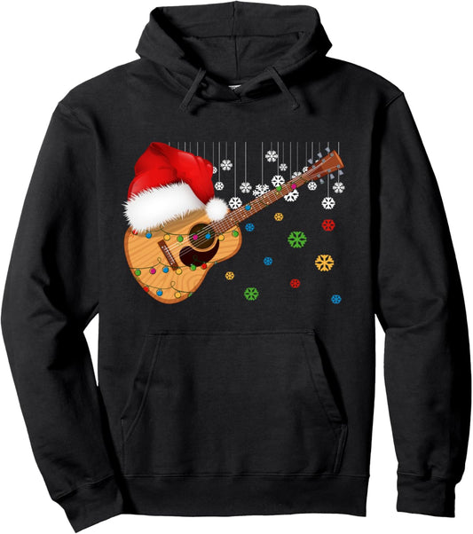 Guitar Santa Hat Christmas Musicians Guitars Pullover Hoodie